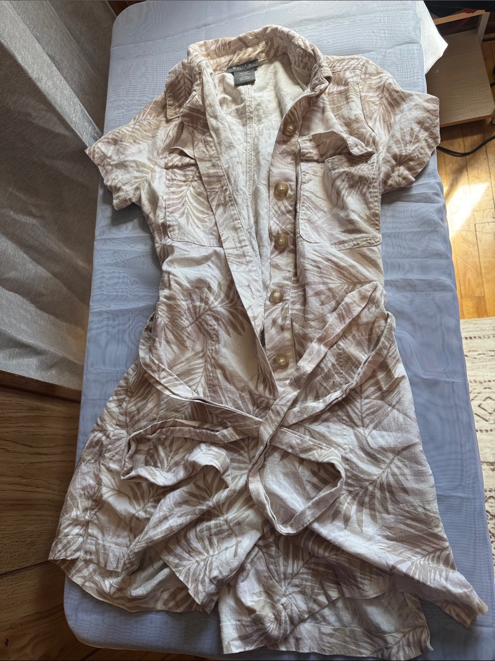 Tropical Print Button-Front Romper in Beige